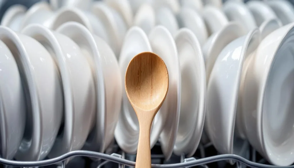 למדו כיצד שימוש בכף עץ במדיח הכלים יכול למנוע מהצלחות להיתקע ולשפר את יעילות הניקוי.